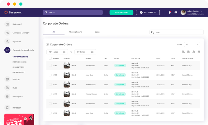 Meeting room & event bookings for teams